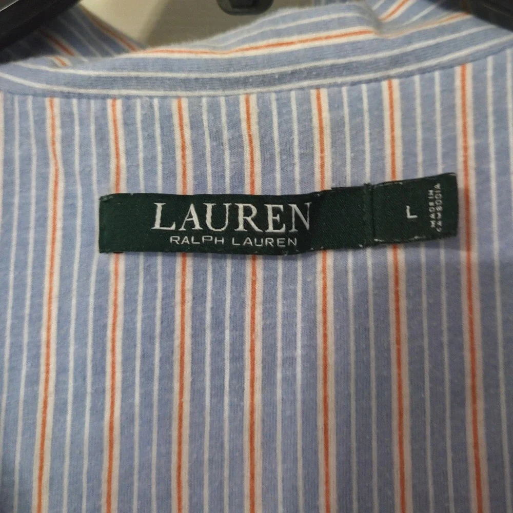 Lauren Ralph Lauren Womens Blue Striped Short Sleeve Pajama Set Size L LRL Logo